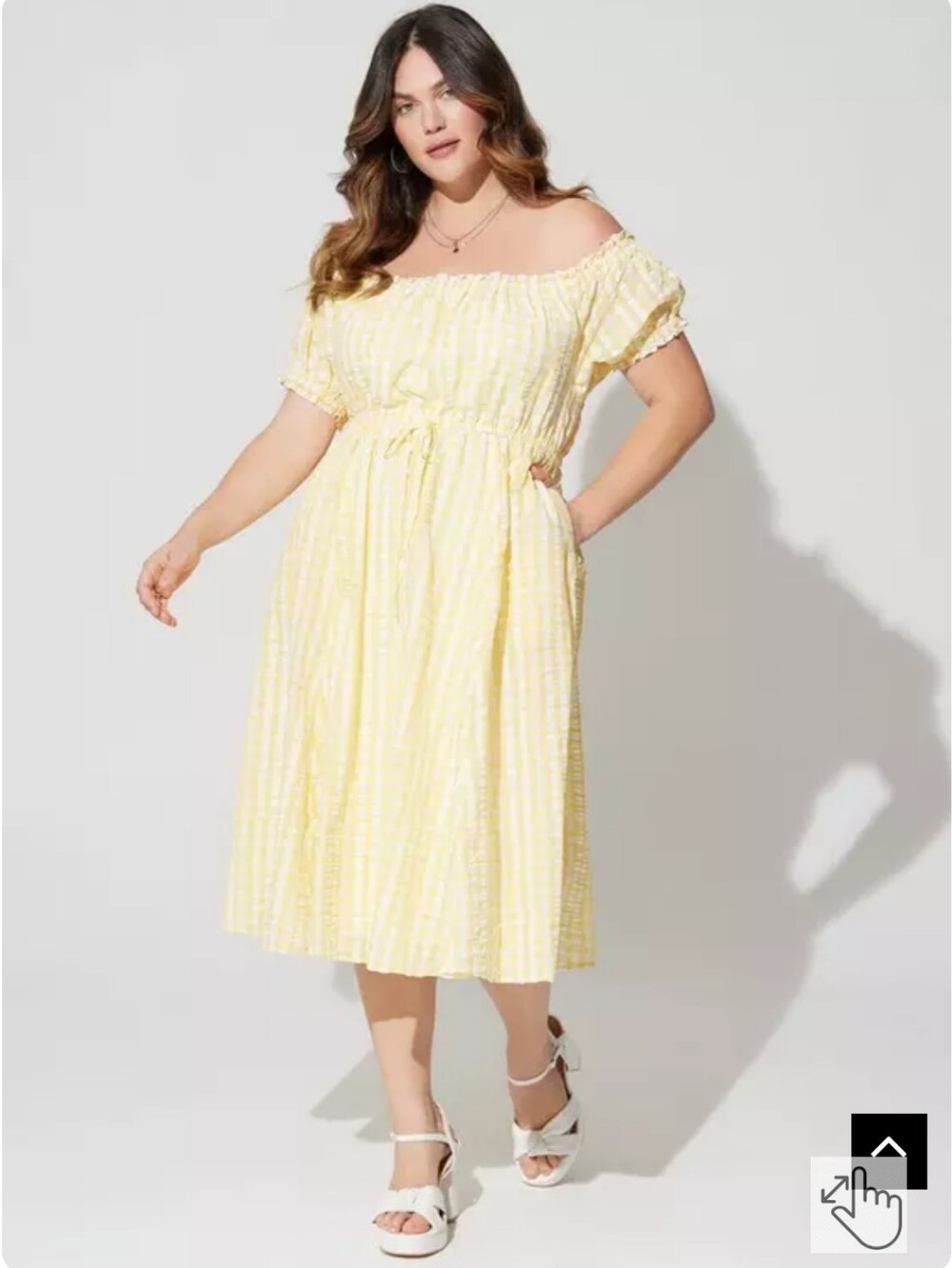 torrid Yellow Gingham Off-Shoulder Midi Dress - Picture 2 of 5